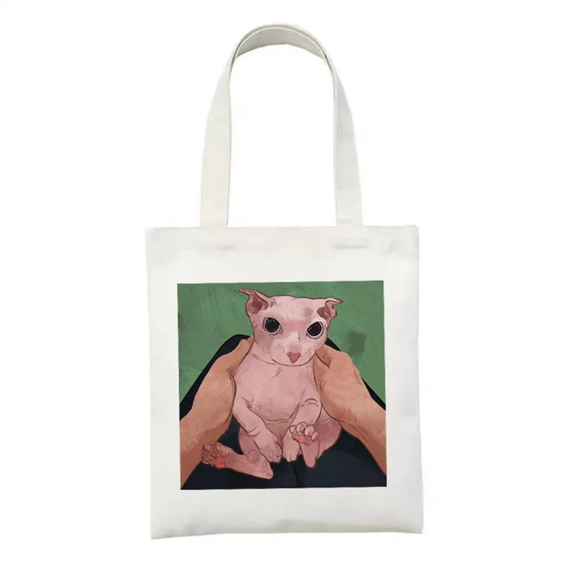 

Women Shoulder Bag Casual Shopping Bag Shopper Ladies Eco Reusable Fashion HandBags Cute Cat Female Harajuku Canvas Tote Bags