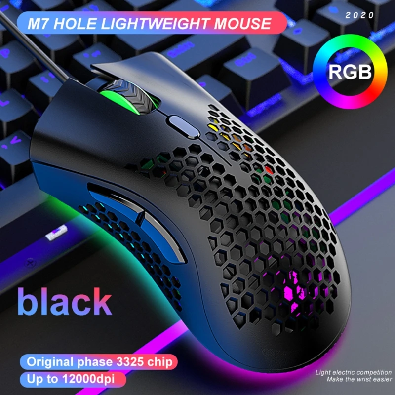 

New Lightweight M7 Gaming Mouse Honeycomb Shell Ergonomic Mice with Soft Rope Cable