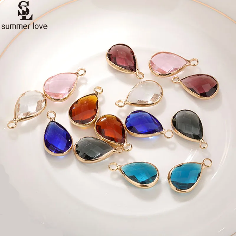 

10pcs/lot Small Crystal Water Drop Charms Golden Teardrop Pendants for Necklace Earring Jewelry Making Bulk DIY Accessories