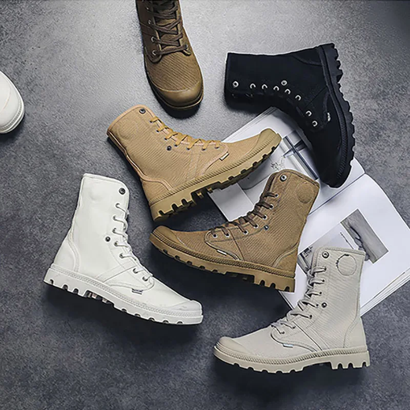 Кеды мужские высокие холщовые ботинки повседневная обувь в стиле милитари на