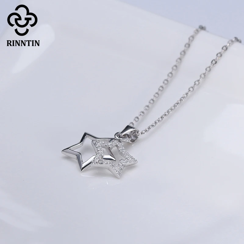 Женское ожерелье из серебра 925 пробы с подвеской в виде двух звезд|fine jewelry|necklace