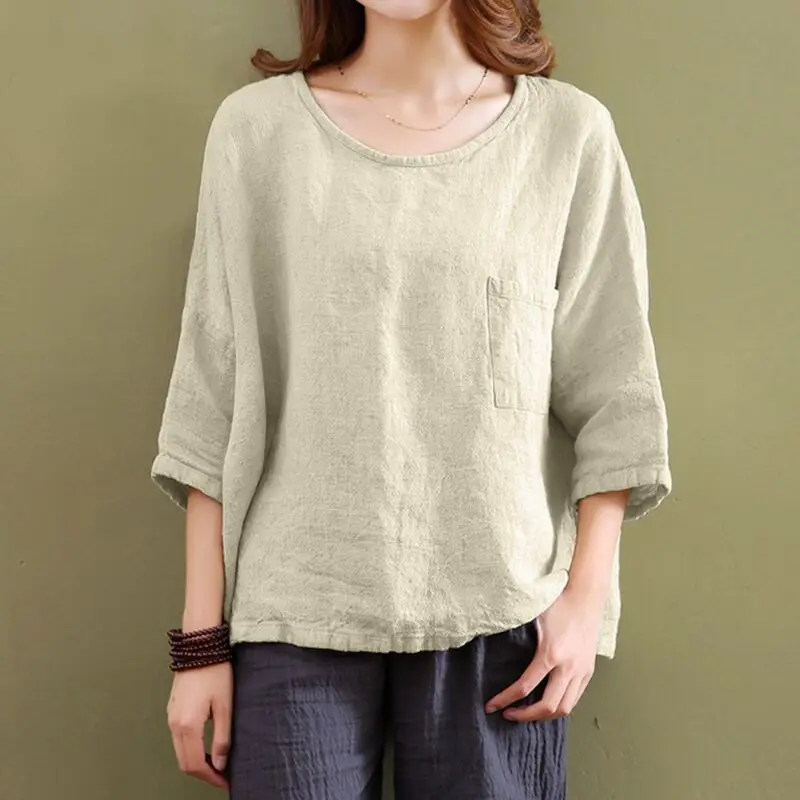 Женская хлопковая льняная блузка размера плюс 5X Повседневная Туника с рукавом
