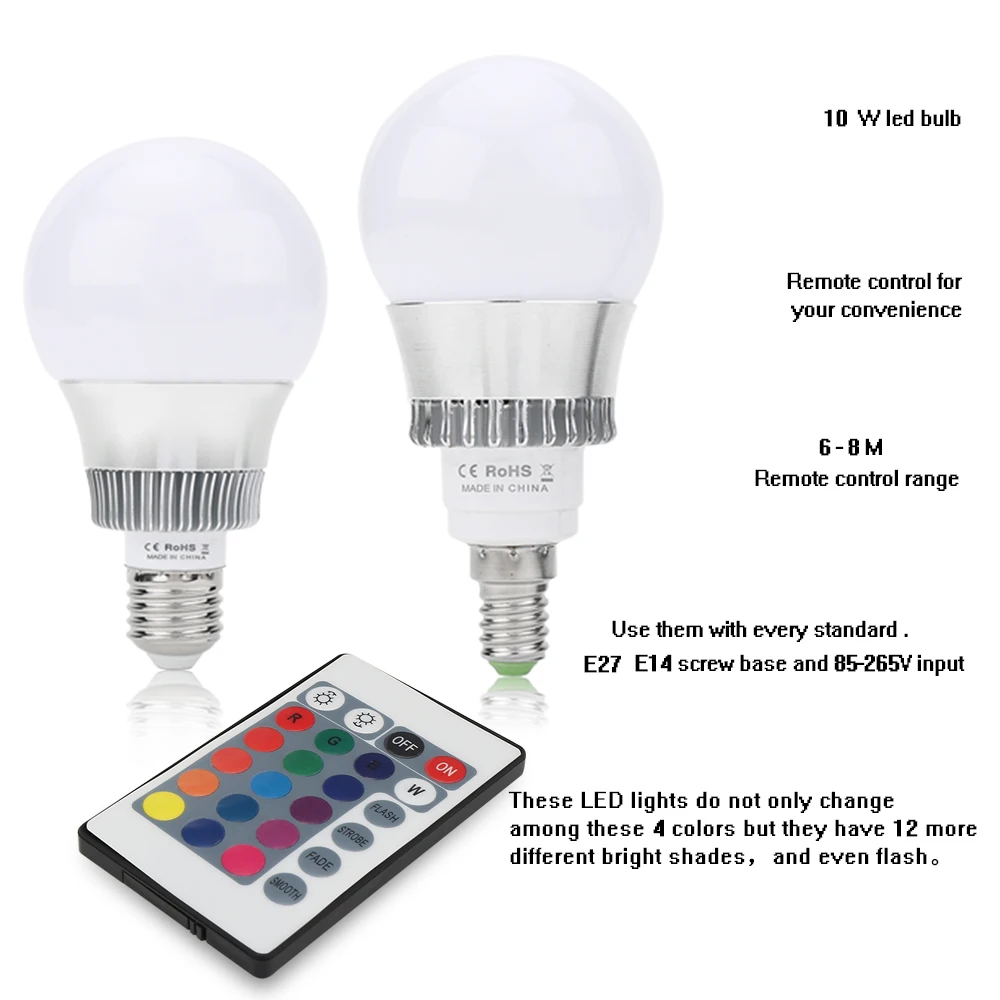 5 шт./лот Светодиодная лампа E14/E27 Вт 10 цветная RGB с пультом дистанционного