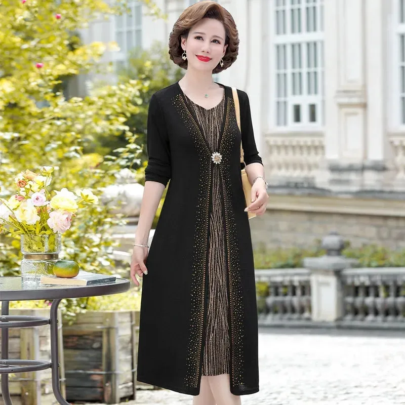 Новинка весенне-осенние платья для женщин среднего возраста платье-двойка выше