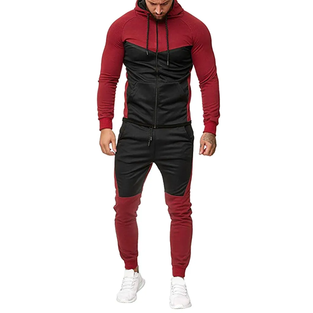 

The most handsome men's clothing Mens Autumn Splicing Zipper Print Sweatshirt Top Pants Sets Sport Suit Tracksuit 2020 hot sale