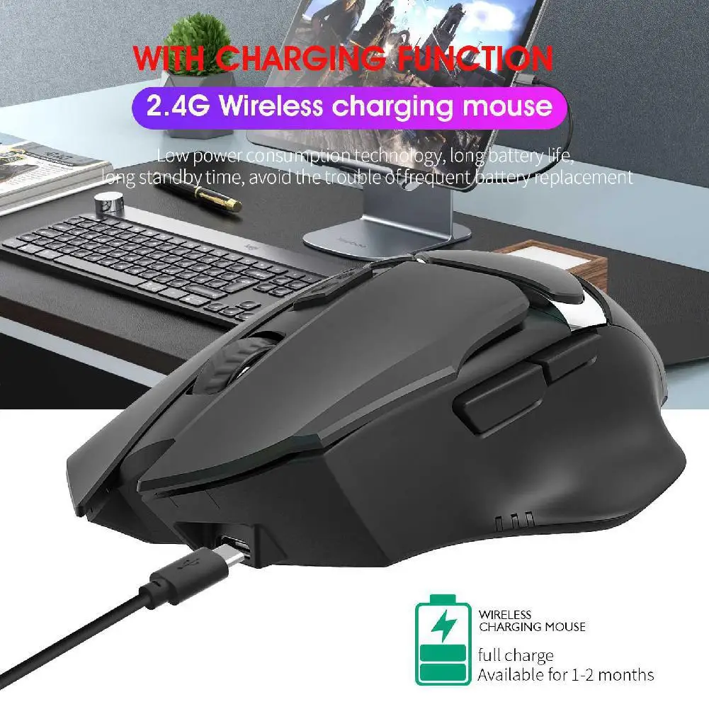 

Wireless Mouse 2400 DPI 6 Buttons Rechargeable Gaming Mouse Optical Mice Gamer Mouse Computer Accessories