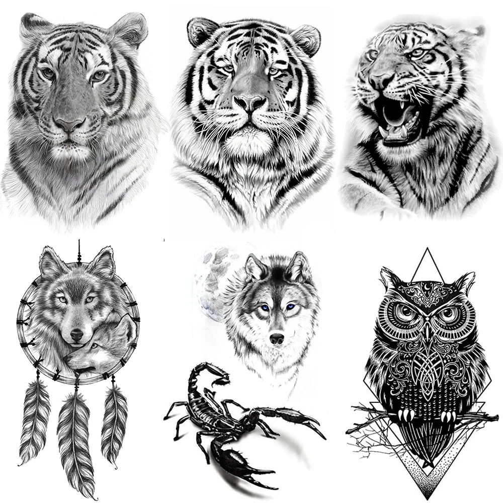Временная тату наклейка Fiercely Tiger King для искусственных татуировок на ногу 3D