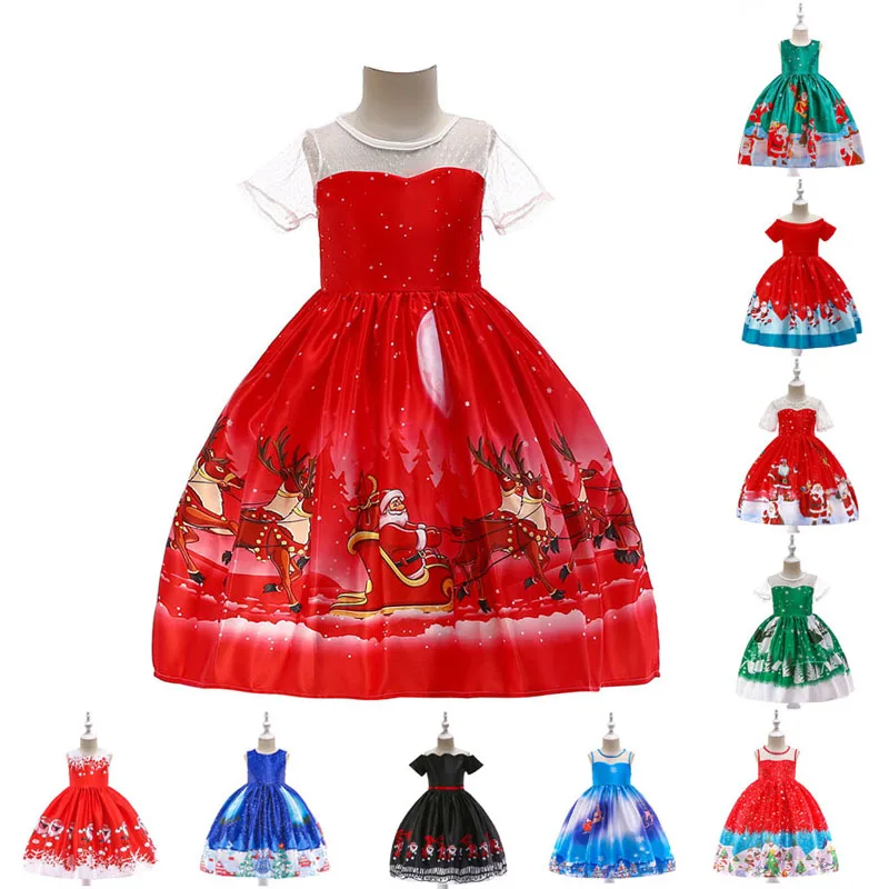 

Рождественское платье для девочек; Платье принцессы для маленьких девочек с принтом Санта-Клауса; Рождественская одежда; От 2 до 10 лет