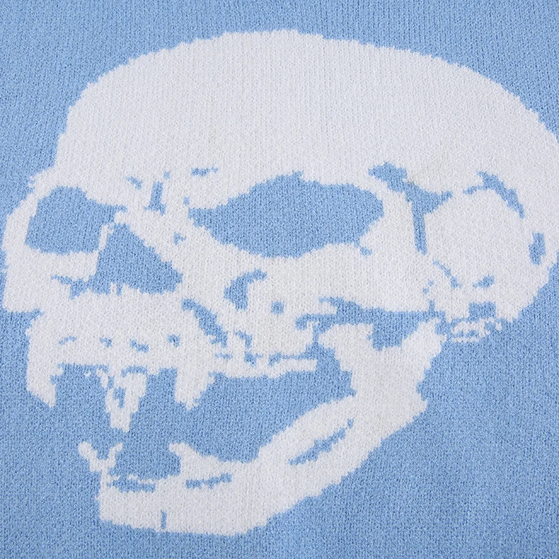 

Gothic Skull Print Y2K Sweaters Fashion Autumn Winter Women Pullover V Neck Knitted Sweater Vest Vintage Jumpers Tops