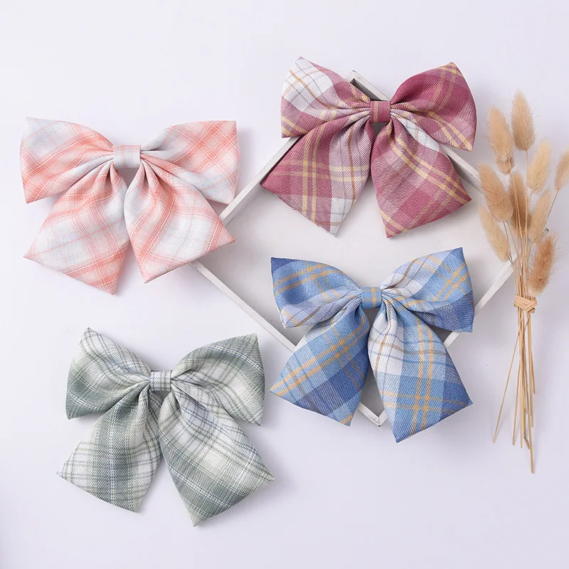 

Kewgarden Girls cute spring clip hair accessories with large bow grid baby girl 6pcs