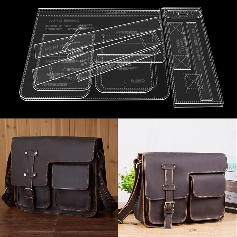 New Leather Art Paper Pattern Template Sewing Pattern Diy Handcraft Leather Man’s Shoulder Bag Acrylic Version Type Drawings