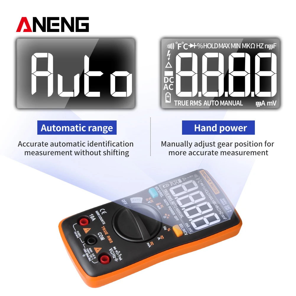 AN113D Digital Multimeter 6000 Counts Electrical Transistor Tester Temperature Auto Ranging AC/DC Voltage Meter for Electrician
