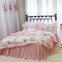 romantic embroidery bedding set rose print bedding ruffle lace bed set princess king bedding set cotton duvet cover set queen