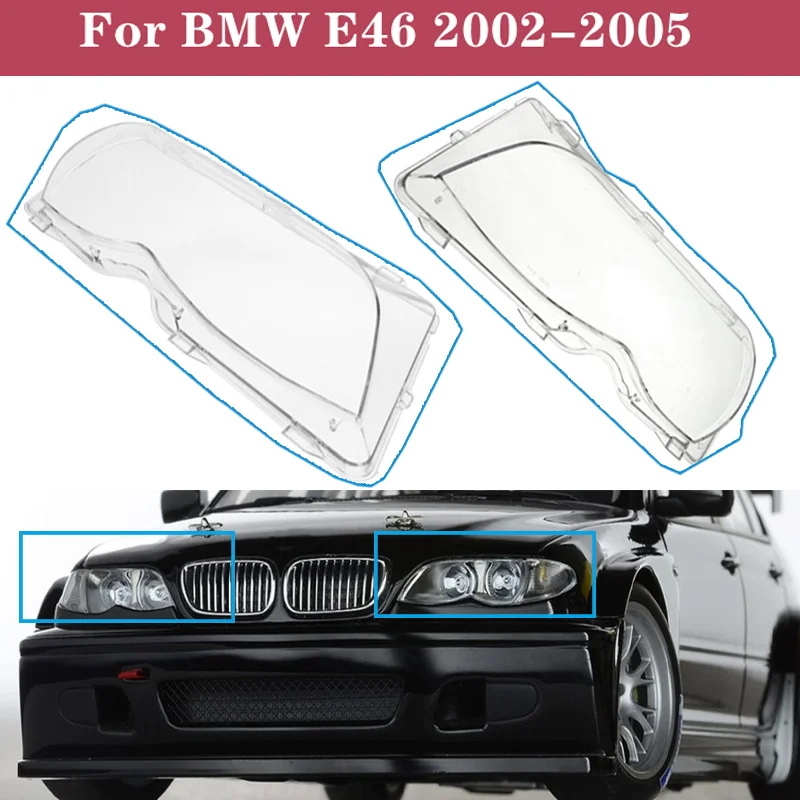 

2X Car Headlight Cover Lampshade Waterproof Bright Shell Cover For BMW E46 4 Door 12001-2006 Lamp Clear Lens Cover