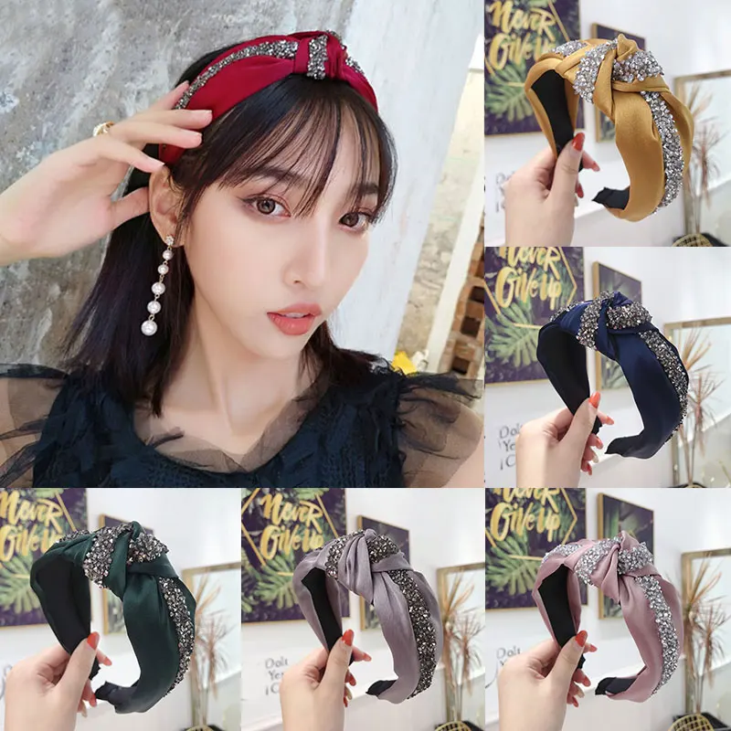 

Wide Brimmed Hair Hoop Rhinestone Crystal Head Hoop Super Bling Glitter Knotted Headband For Women Elegant Hair Accessories