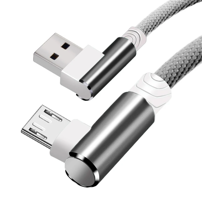 Gery Micro USB кабель 90 градусов игровой 2.4A быстрой зарядки синхронизации данных провода мобильного телефона универсальный для samsung Galaxy note s6 s7 - Цвет: Gery