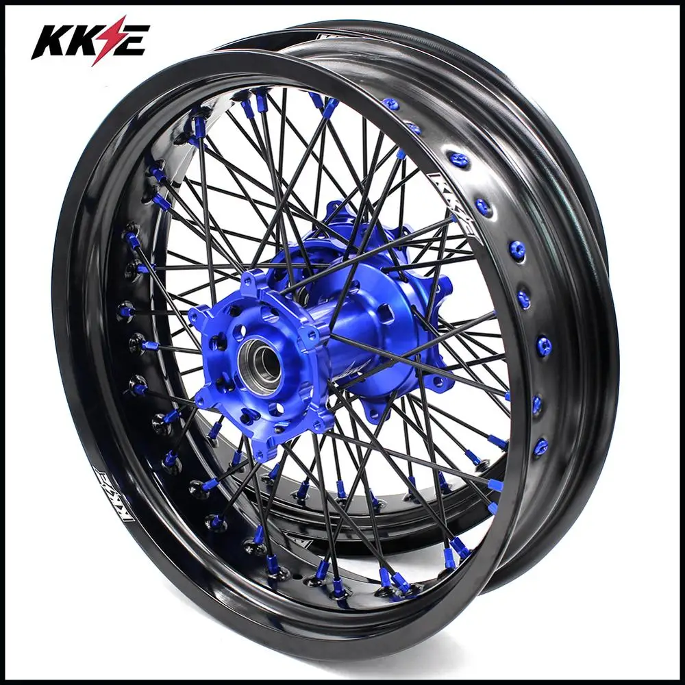 KKE 3 5 & 0 супер мото колеса Набор для YAMAHA WR250F 01 18 WR450F 03 синий ниппель черный спиц