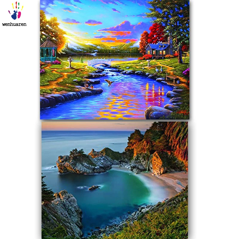 

DIY картинки для раскраски по номерам с цветами красивая морская картина Рисование по номерам обрамление домашний пейзаж холст