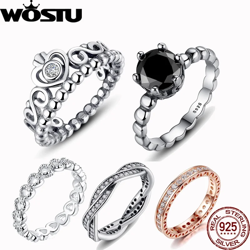 WOSTU, лидер продаж,, настоящая 925 пробы, Серебряная корона, простые кольца, совместимы с оригинальным WST, счастливое кольцо, ювелирное изделие, Прямая поставка