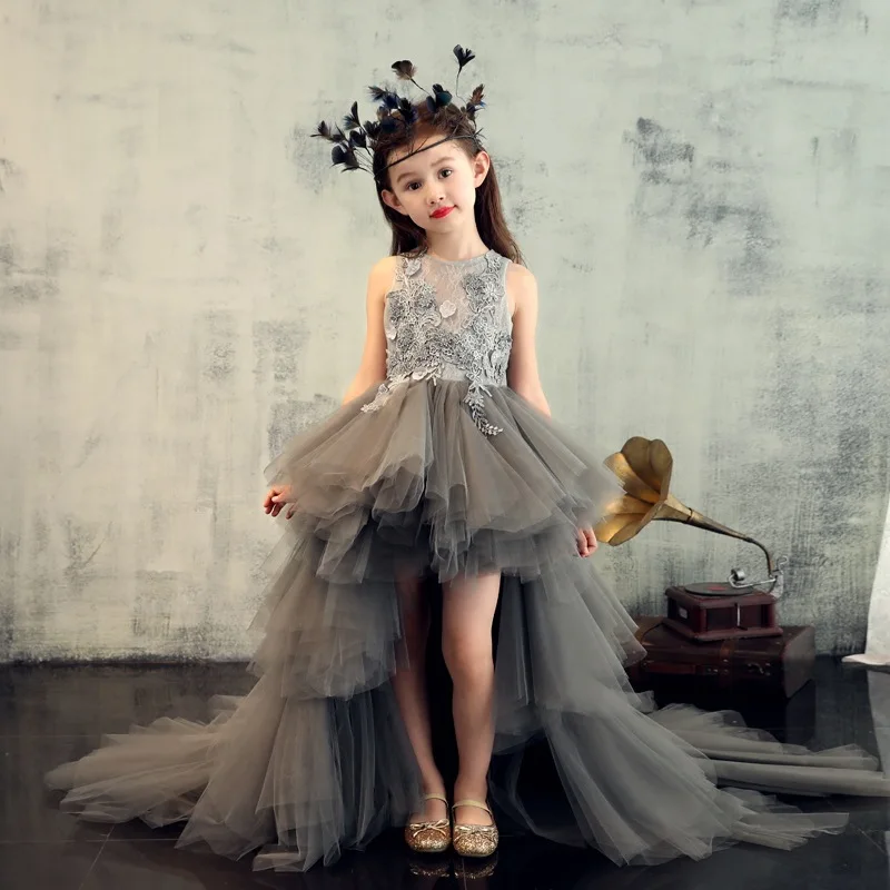 

Grey Lace Girls Pageant Dresses First Communion Dresses for Girls Flower Girl Vestido Azul Marino Flower Girl Pageant Ball Gown