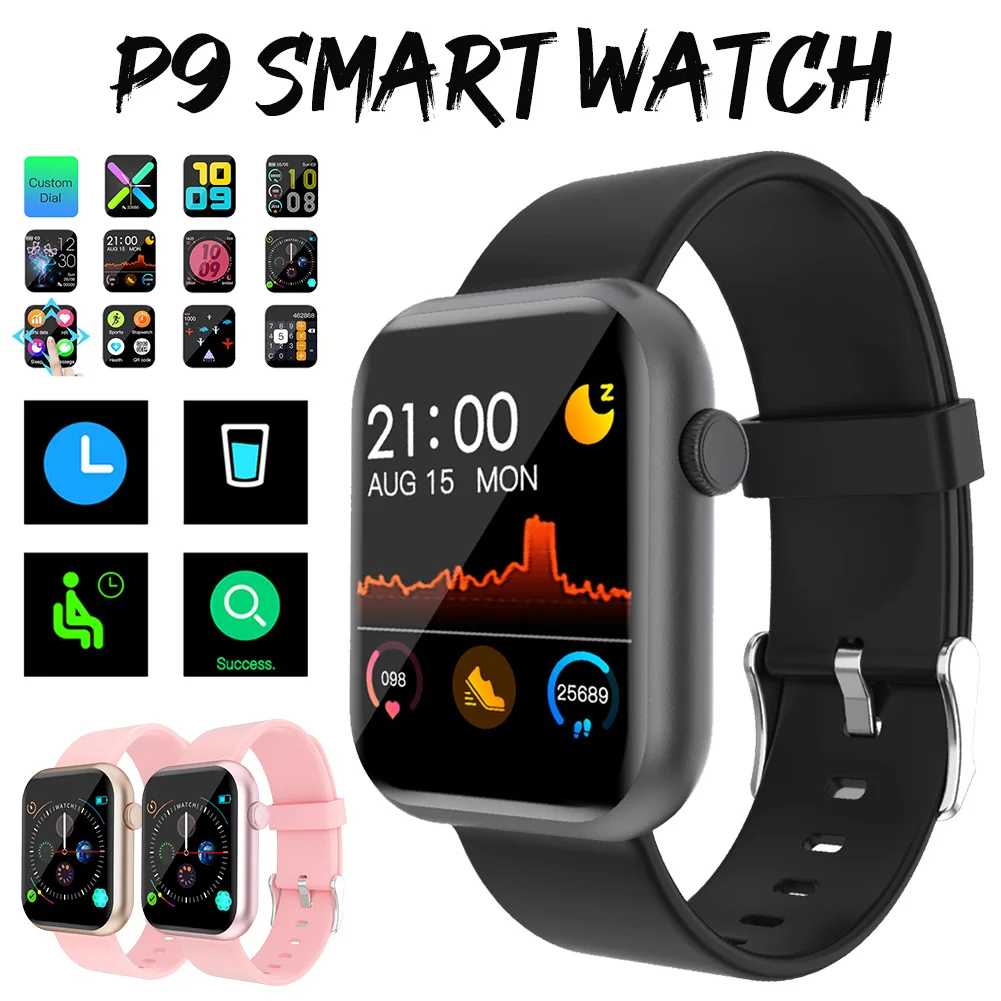 

P9 1.4 inch Smart Watch Wristband Men Touch Fitness Tracker Blood Pressure Sleep Heart Rate Monitor Clock Women Smart Bracelet