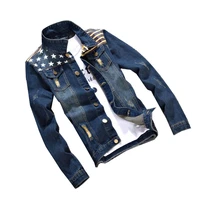 male outerwear coats men brand clothing mens denim jackets fashion pocket star striped slim fit jean jacket