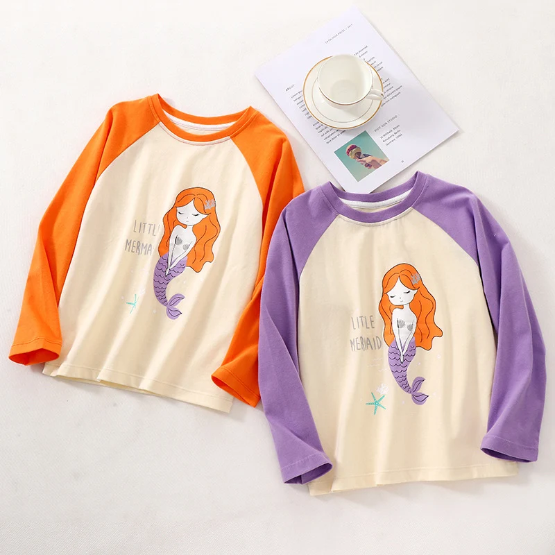 

Cotton Kids T-Shirts 3-8Y Girl Tops Clothes Autumn Long Sleeve Tshirt Children Clothing Cartoon Tee Shirt Big Girl Child Costume