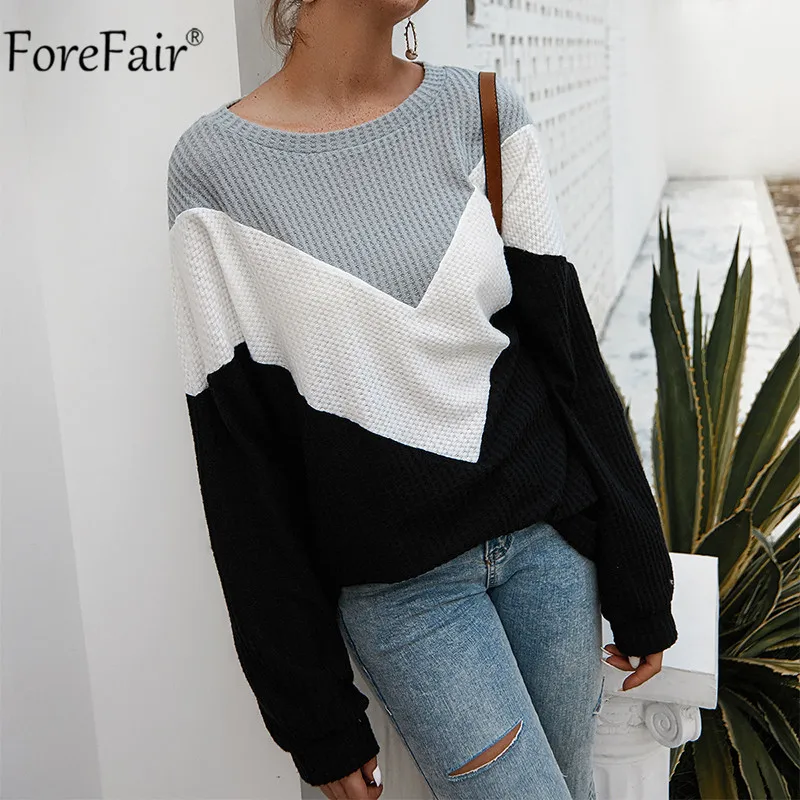 Forefair/осенне-зимний женский свитер в стиле пэчворк с круглым вырезом свободный