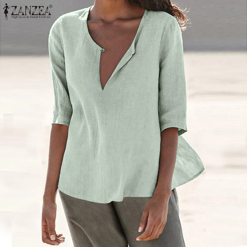 

ZANZEA Loose Vintage Blouse Fashion Chemise 2022 Elegant Solid Tops Casual Half Sleeve Blusas Women Summer Blouses Tops Tunic