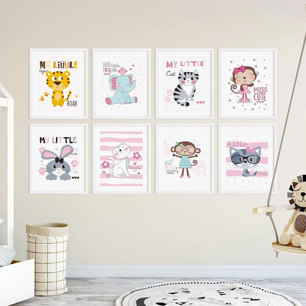 Забавные плакаты и принты My Little Animal тигр кот обезьяна в скандинавском стиле