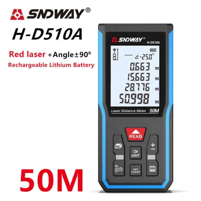 

Ручной цифровой лазерный дальномер SNDWAY H-D510A, измерительный прибор, перезаряжаемый аккумулятор, 50 м, 164 фута