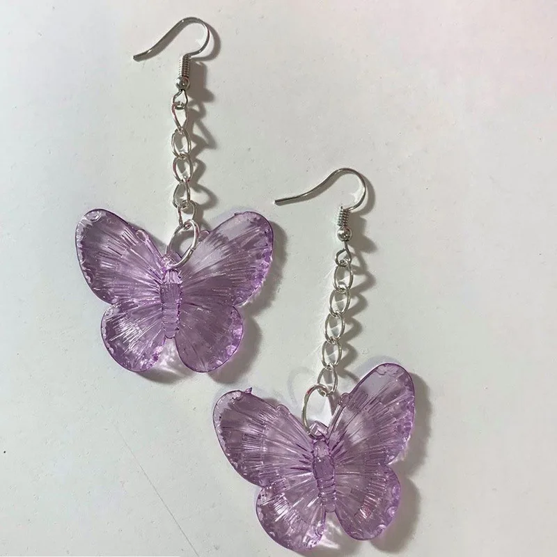 

Retro Trendy Clear Acrylic Purple Butterfly Drop Earrings Brincos For Women Europe America Fashion Dangle Earring Party Jewelry