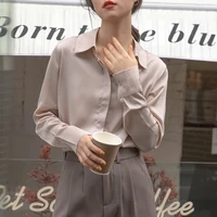 new spring autumn women fashion long sleeves satin blouse vintage femme work wear shirts elegant imitation silk blouse