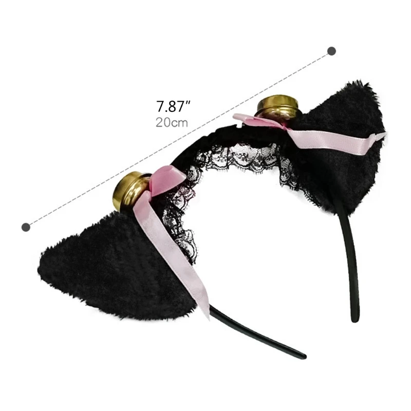 

Kawaii Maid Lolita Cosplay Headband Plush Ears Lace Hair Hoop with Bow Bell