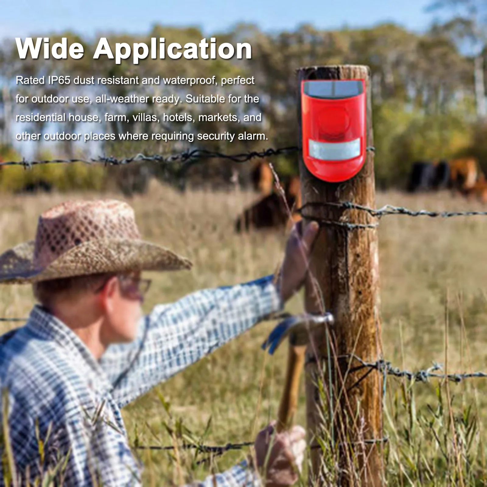 

Solar Alarm Light PIR Motion Sensor Lights 110dB Loud Siren LED Strobe Lights Outdoor IP65 Waterproof Rechargeable