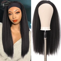 DIANQI Long Headband Wig Synthetic Hair Extensions Kinky Straight Elastic Black Wigs For African American Women