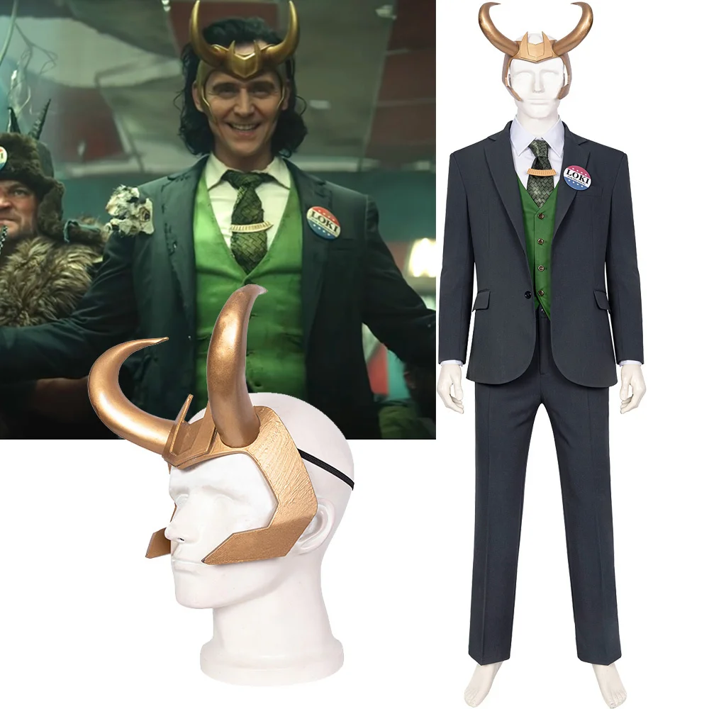 

Loki 2021 Блейзер костюм галстук Шлем значок для президента Косплей Костюм на заказ