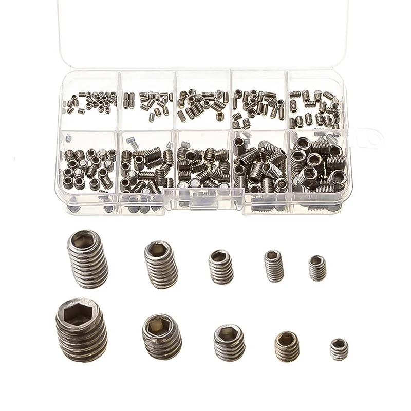200Pcs Metric Thread Stainless Steel Hexagon Socket Screws M3-M8 Cup Point Grub Allen Head Key With Box | Обустройство дома