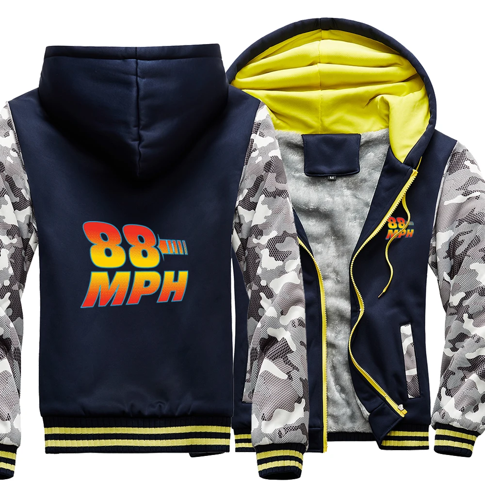 

Back To The Future Fusion Powered Car 88 Mph Camo Raglan Thick Hoodies Winter Warm Printed Sweatshirts Coat Men Fitted Jackets