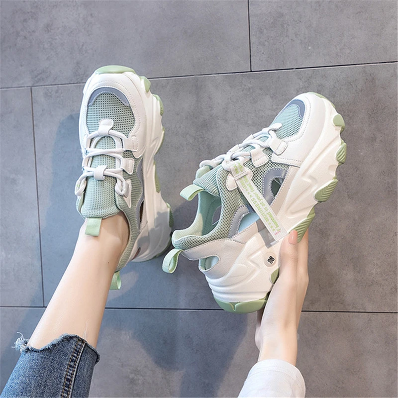 

Женские кроссовки из натуральной кожи, на шнуровке, на толстой плоской платформе, из вулканизированной дышащей кожи, повседневные, лето 2020