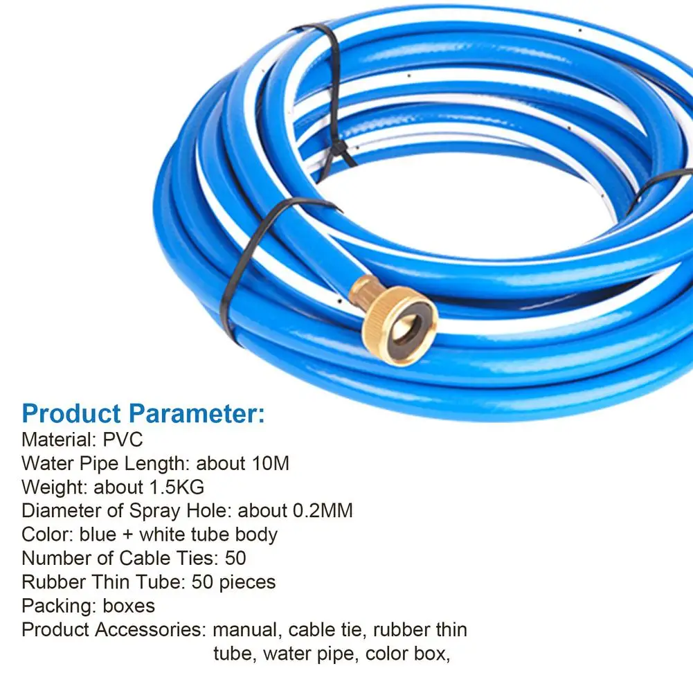 

10M Connector Heavy Sprinkler Hose Misting Cooling Tube Easy To Install Brass Nozzles Anti-UV Used In Gardens Water Parks Etc