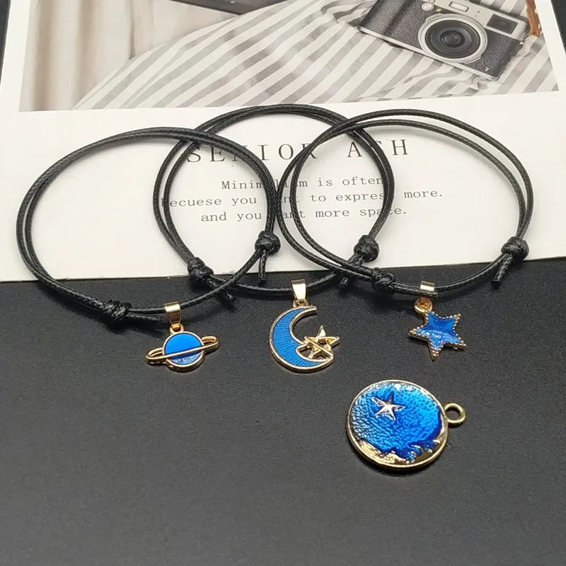 2 шт./лот веревочный браслет со звездным небом с синей звездой луной растением