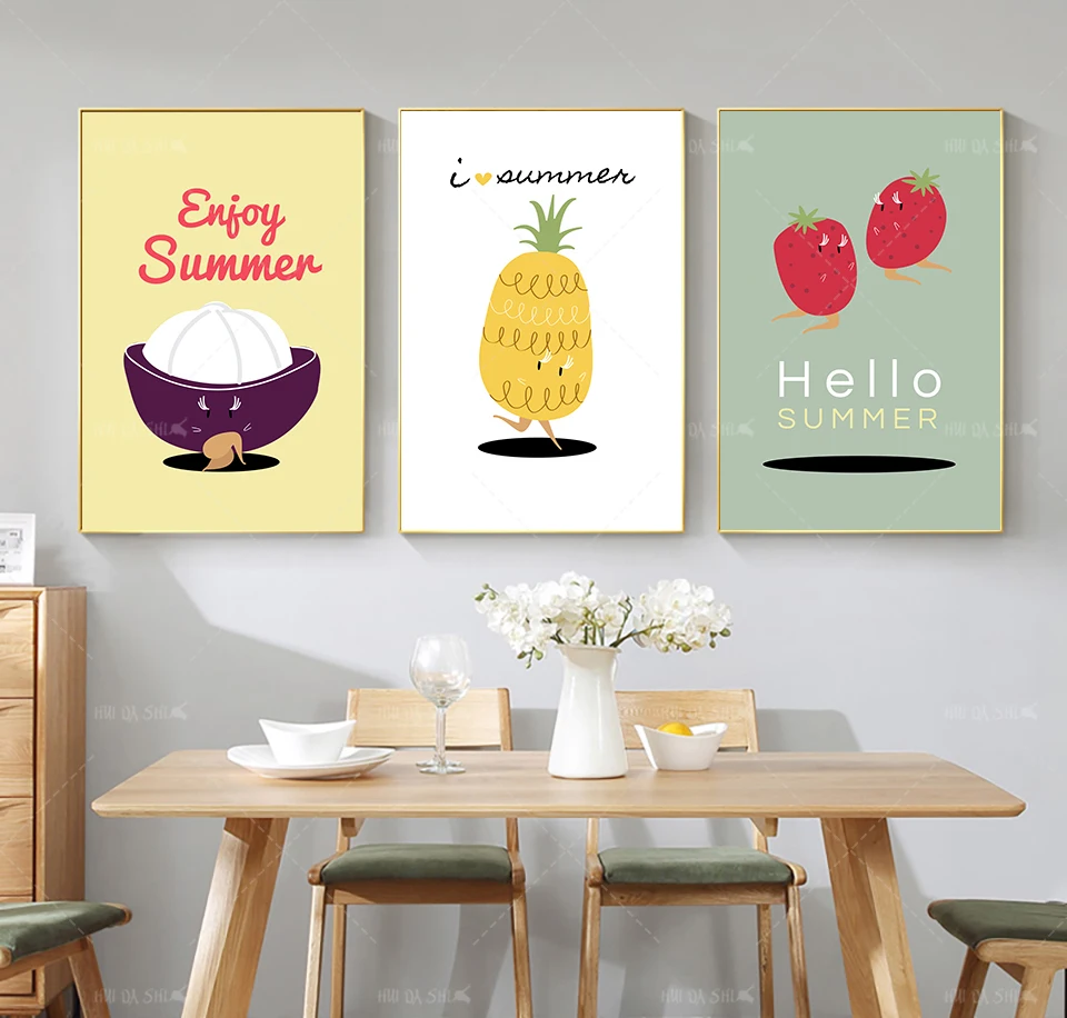 

Nordic Fruit Combo Wall Art Canvas Painting Strawberry, Banana, Grape, Watermelon Posters And Prints Living Room Decoration Home
