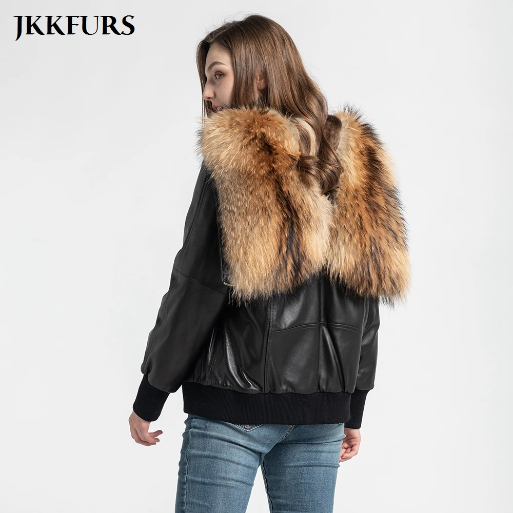 Новое поступление женский модный пуховик из натуральной овечьей кожи куртка с