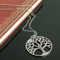 hot tree of life round pendant necklace silver color collier leather chain 38x34mm elegant women jewelry gifts dropshipping