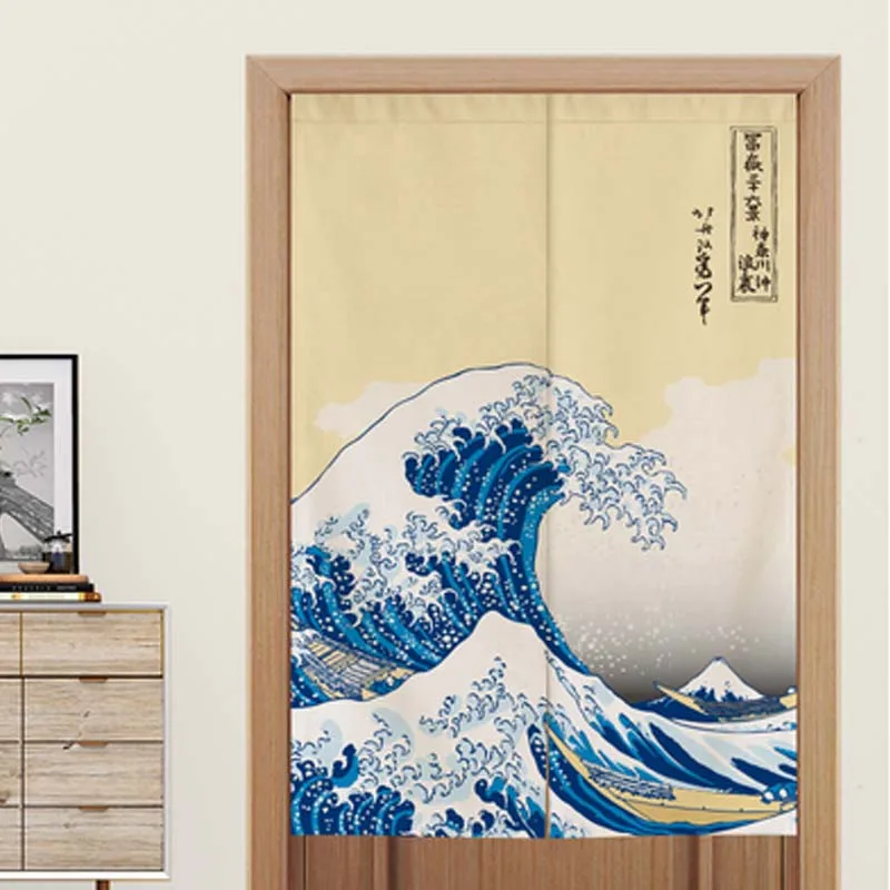 

Japanese Style Sea Waves Decorative Door Window Curtain Fabric Home Screens Partition Bathroom Toilet Kitchen Restaurant Cloth