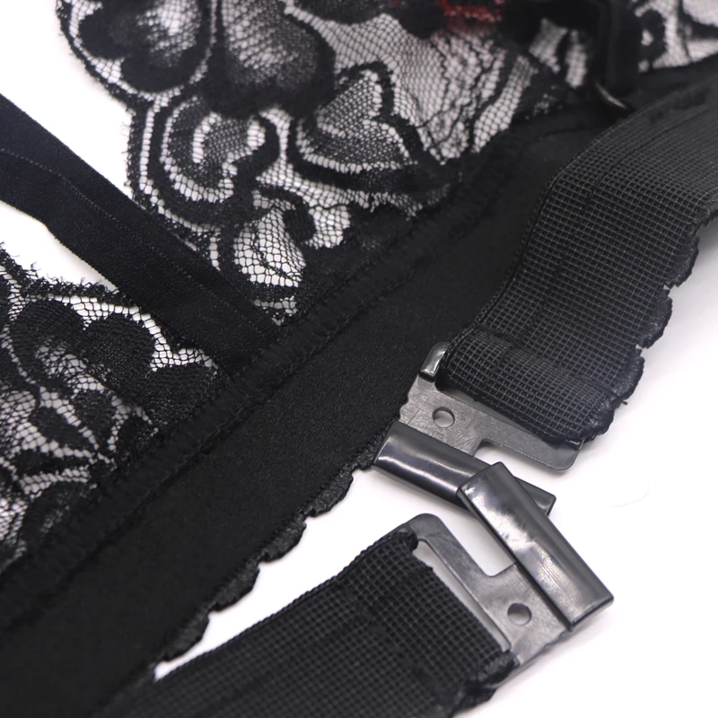 

Women Sexy Brasier Underwear Embroidered Rose Floral Rimless Bralette Deep V Ventilation Net Yarn Thin Lace See-through Bra