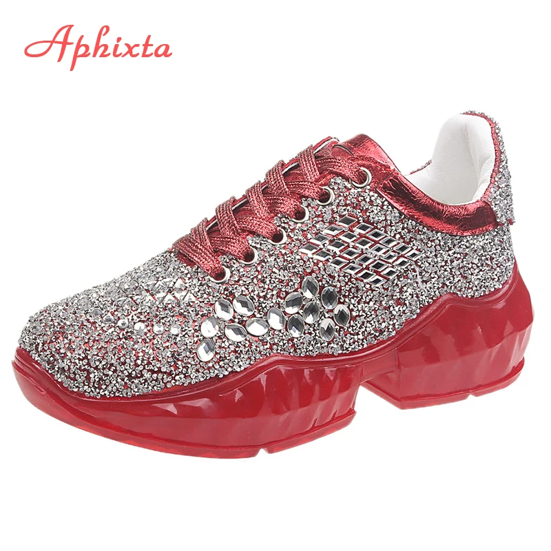Женские кроссовки со стразами Aphixta повседневные Блестящие Кроссовки на каблуке 5