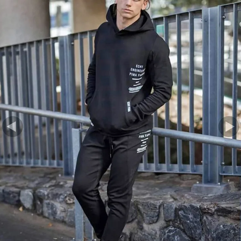 

Spring and Autumn Streetwear Outdoor Men's Fitness Sports Suit Fashion Hooded Hoodie Casual Jacket Cotton Men's trousers