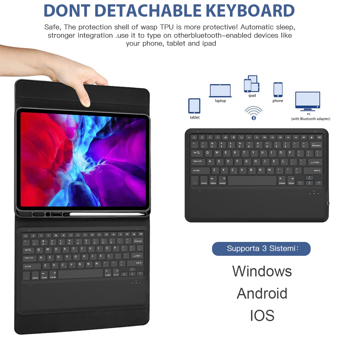 Чехол для iPad Pro 12 9 дюйма 2020 2018 Съемная Беспроводная клавиатура откидная подставка